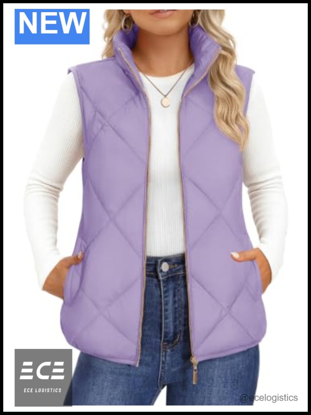 Women's Quilted Puffer Vest Stand Collar Zip Padded Gilet